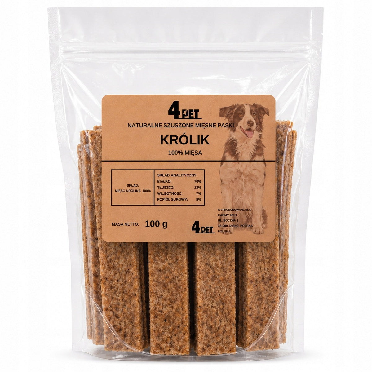 4PET Przysmak Dla Psa Paski Mięsne Z Królika 100g