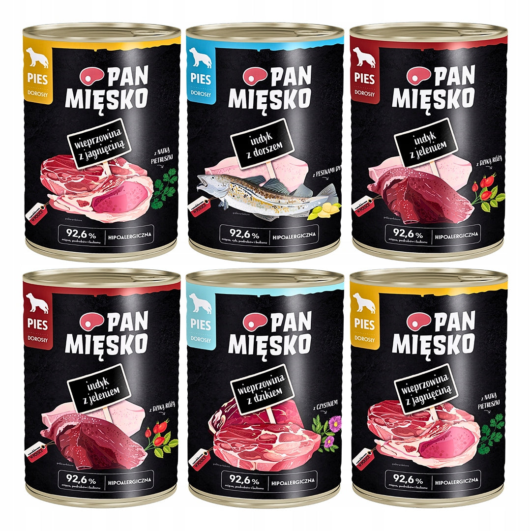 Pan Mięsko Mokra Karma Dla Psa Wielki Mix 3 Smaków 6x400g