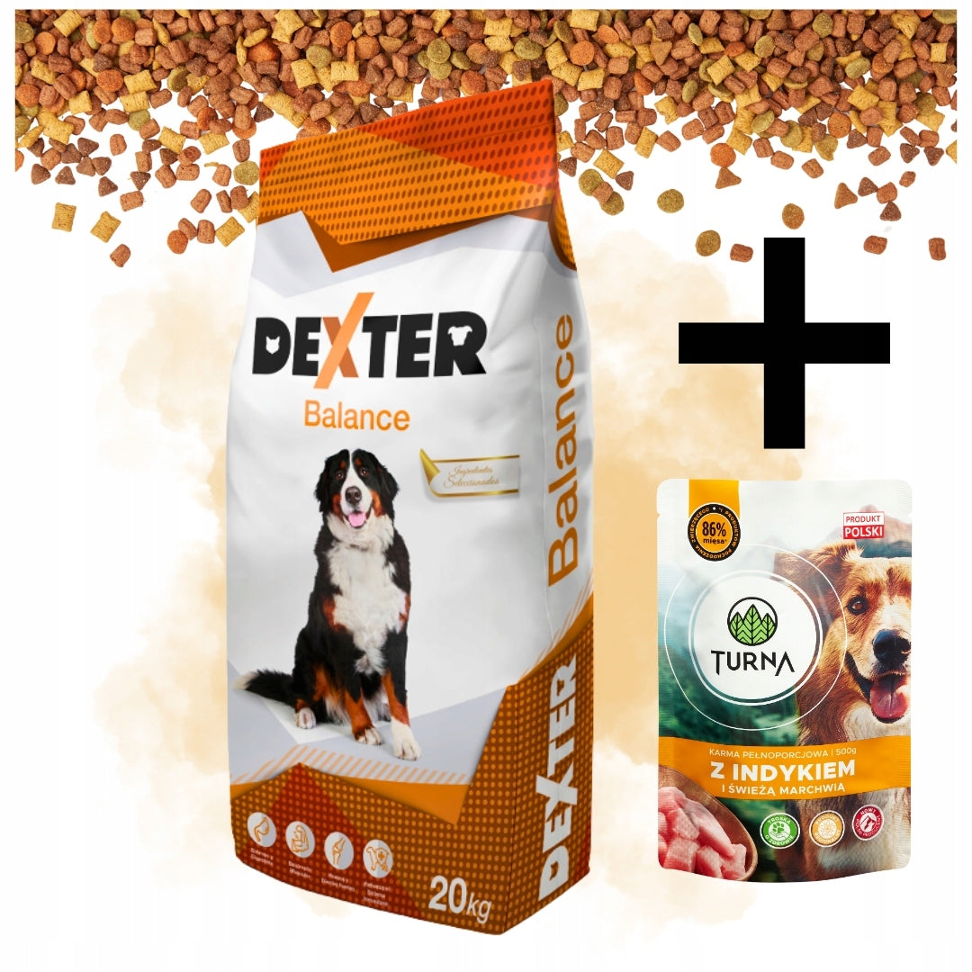 Sucha Karma Dla Psa Dexter Balance Z Witaminami Duże Rasy 20kg + Saszetka