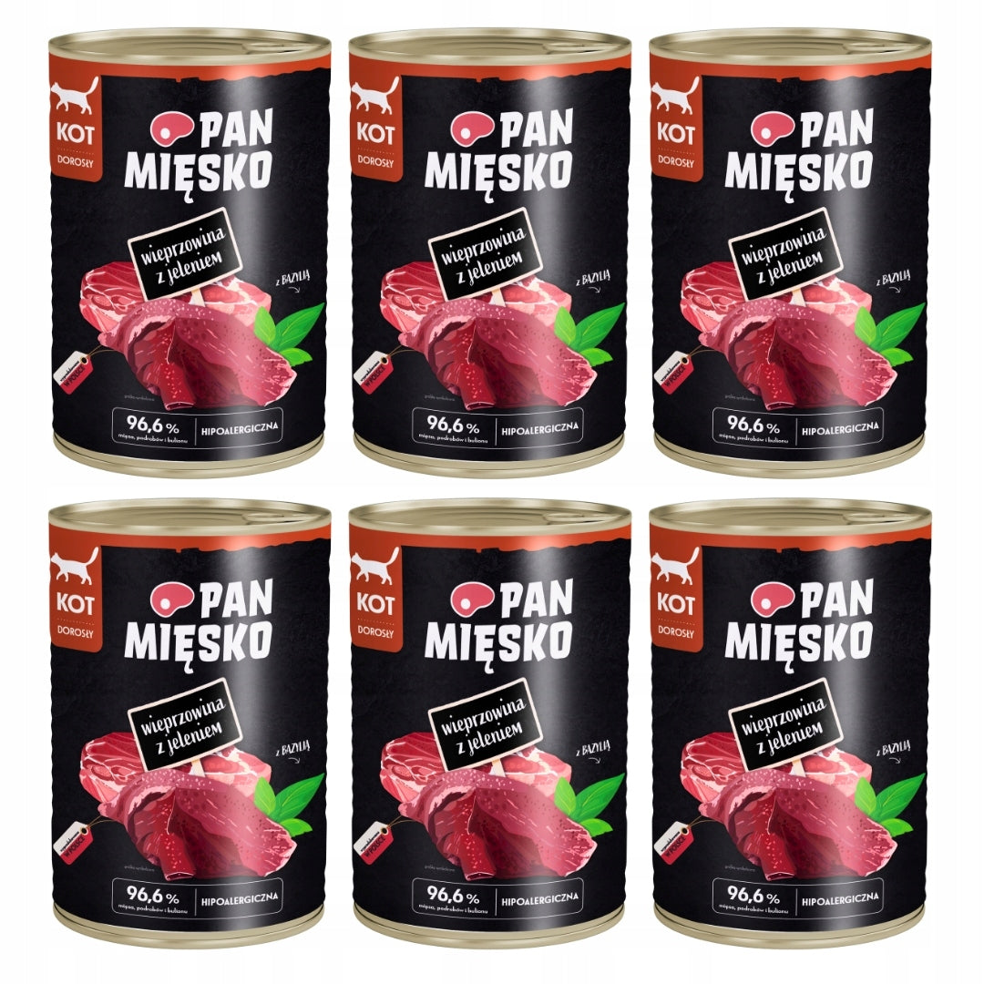 Pan Mięsko Mokra Karma Dla Kota Wieprzowina Z Jeleniem 6x400g