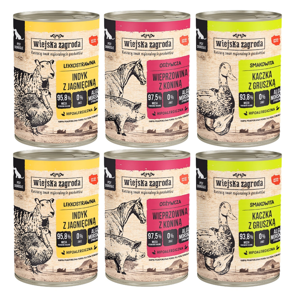 Wiejska Zagroda Mokra Karma Dla Psa WIELKI MIX 3 Smaków 6x400g