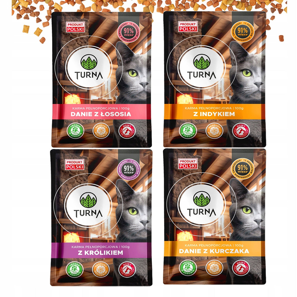 Mokra Karma Dla Kota Turna WIELKI MIX 4 Smaków 91% Mięsa Saszetka 96x100g