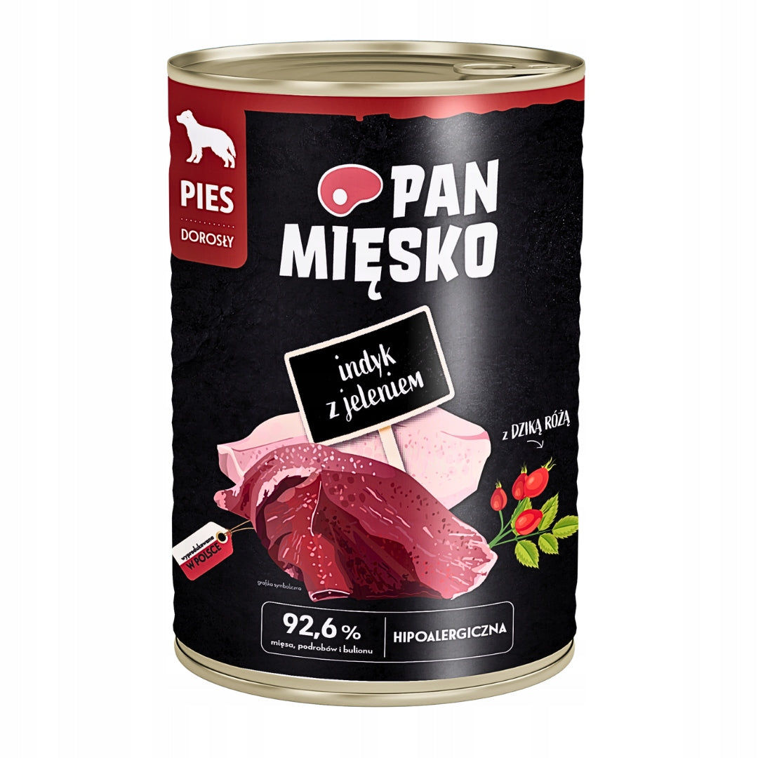 Pan Mięsko Mokra Karma Dla Psa Indyk z Jeleniem 400g