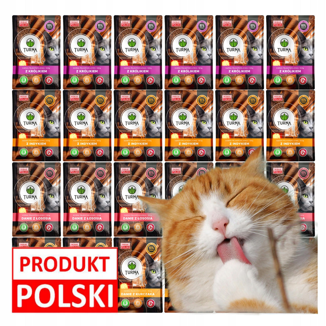 Mokra Karma Dla Kota Turna WIELKI MIX 4 Smaków 91% Mięsa Saszetka 24x100g