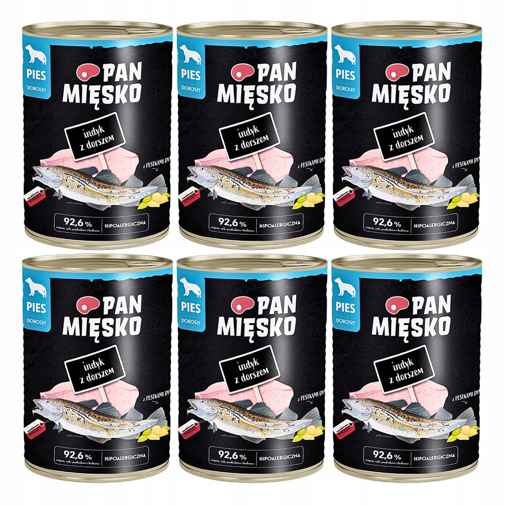 Pan Mięsko Mokra Karma Dla Psa Indyk z Dorszem 6x400g
