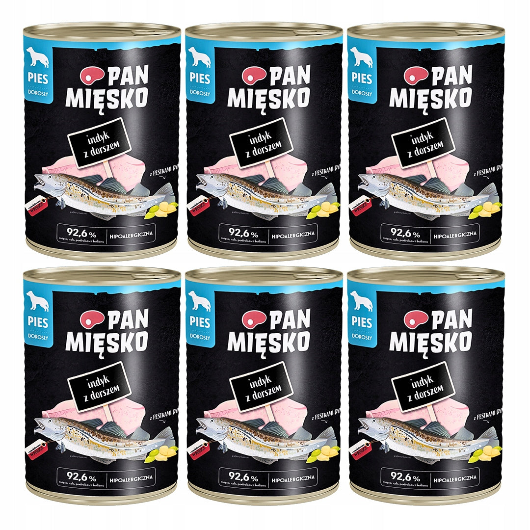 Pan Mięsko Mokra Karma Dla Psa Indyk z Dorszem 6x400g