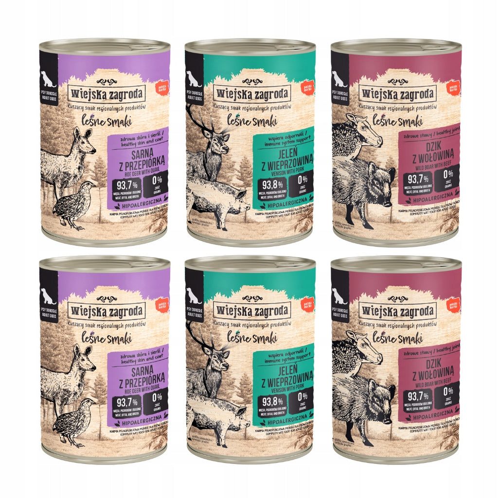 Wiejska Zagroda Mokra Karma Dla Psa WIELKI MIX 3 smaków Leśne smaki 6x400g