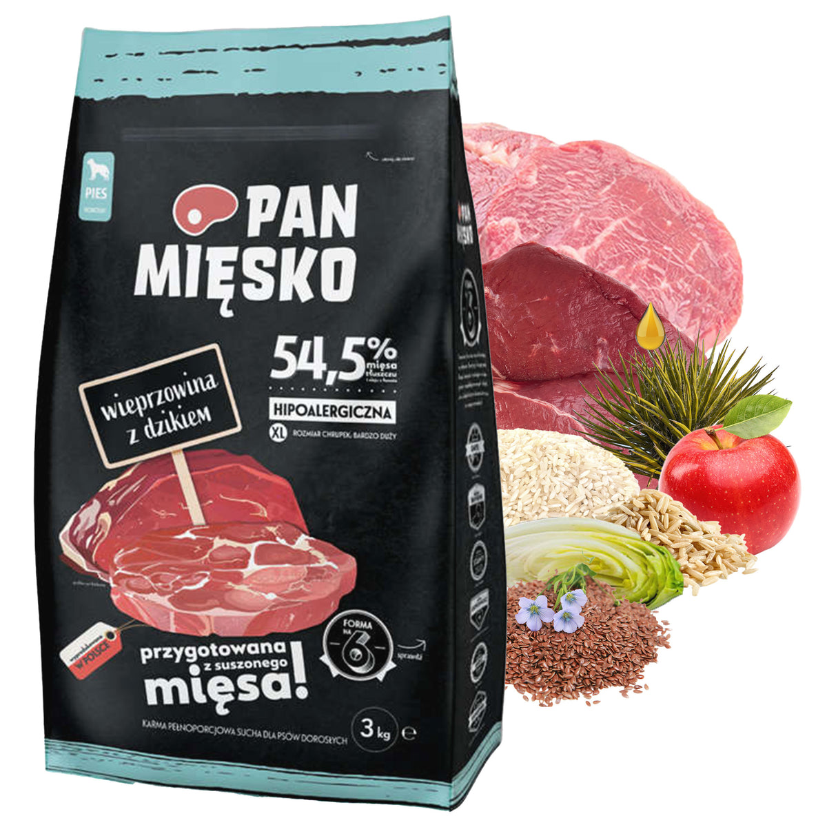 Pan Mięsko Wieprzowina z dzikiem XL 3kg Karma dla psa hipoalergiczna