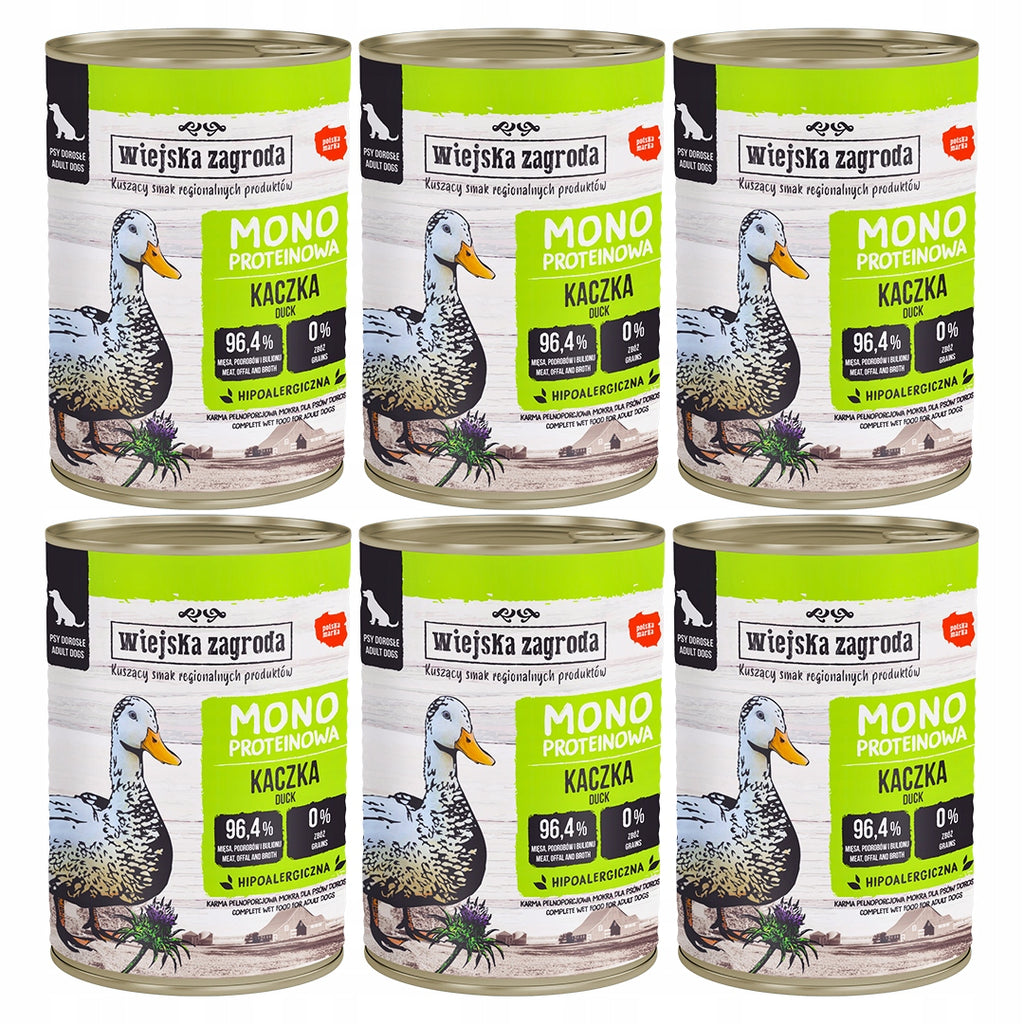 Wiejska Zagroda MONOBIAŁKOWA Mokra Karma Dla Psa Kaczka 96,4% Mięsa 6x400g