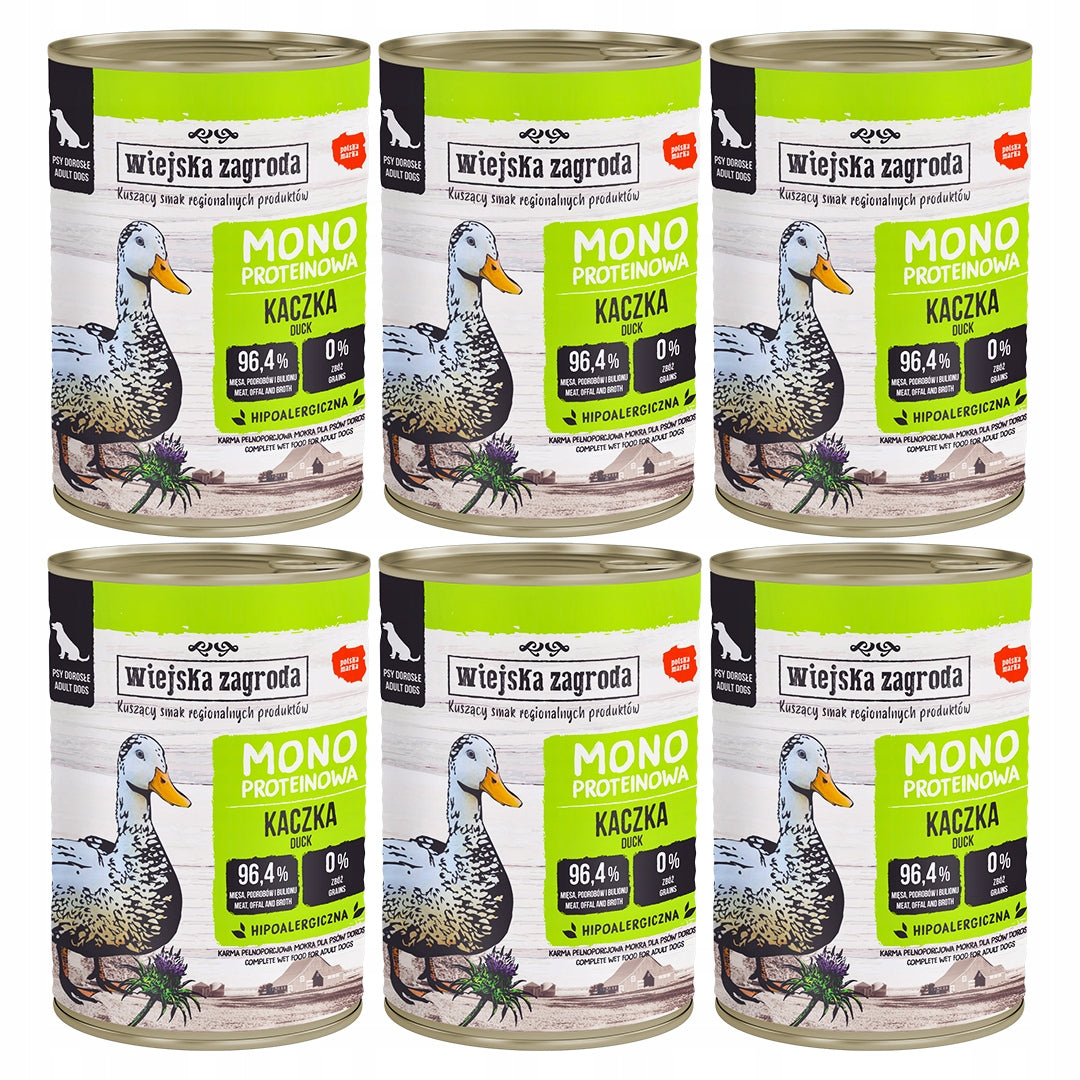 Wiejska Zagroda MONOBIAŁKOWA Mokra Karma Dla Psa Kaczka 96,4% Mięsa 6x400g