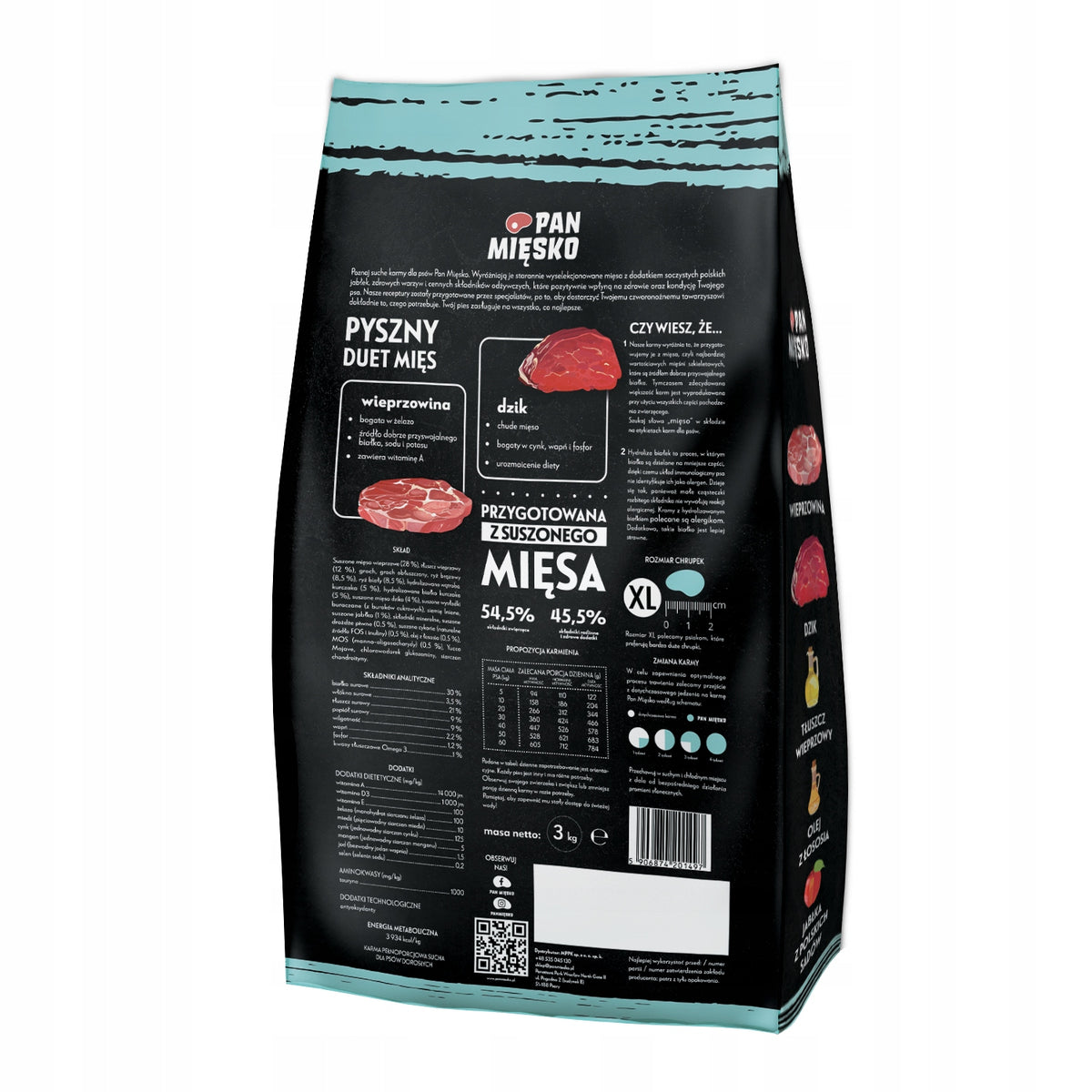 Pan Mięsko Wieprzowina z dzikiem XL 3kg Karma dla psa hipoalergiczna