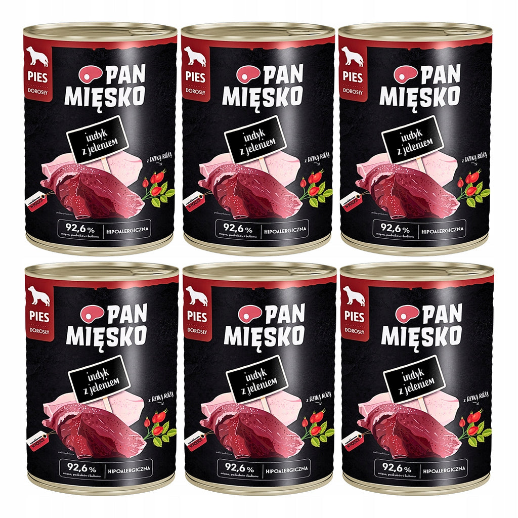 Pan Mięsko Mokra Karma Dla Psa Indyk z Jeleniem 6x400g