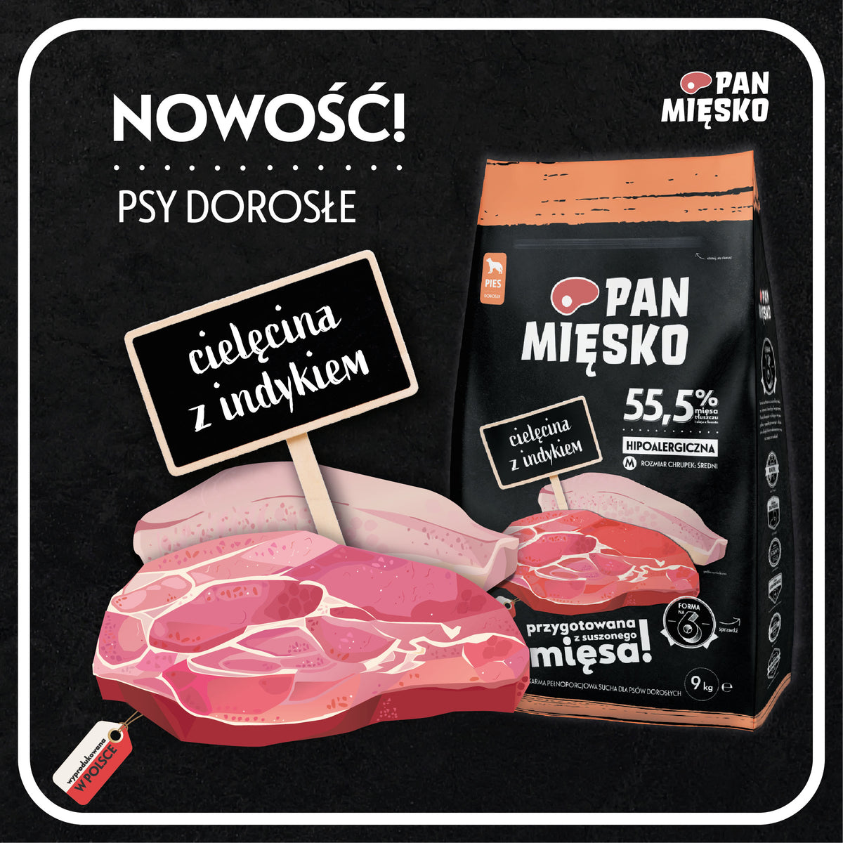 Pan Mięsko Cielęcina z Indykiem Sucha Karma dla Psa chrupki M 3kg
