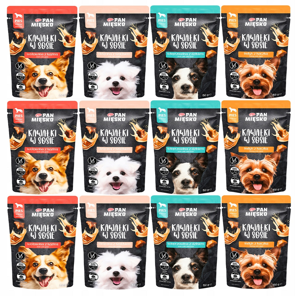 Pan Mięsko Kawałki W Sosie Saszetki Dla Psa WIELKI MIX 4 Smaków 12x150g