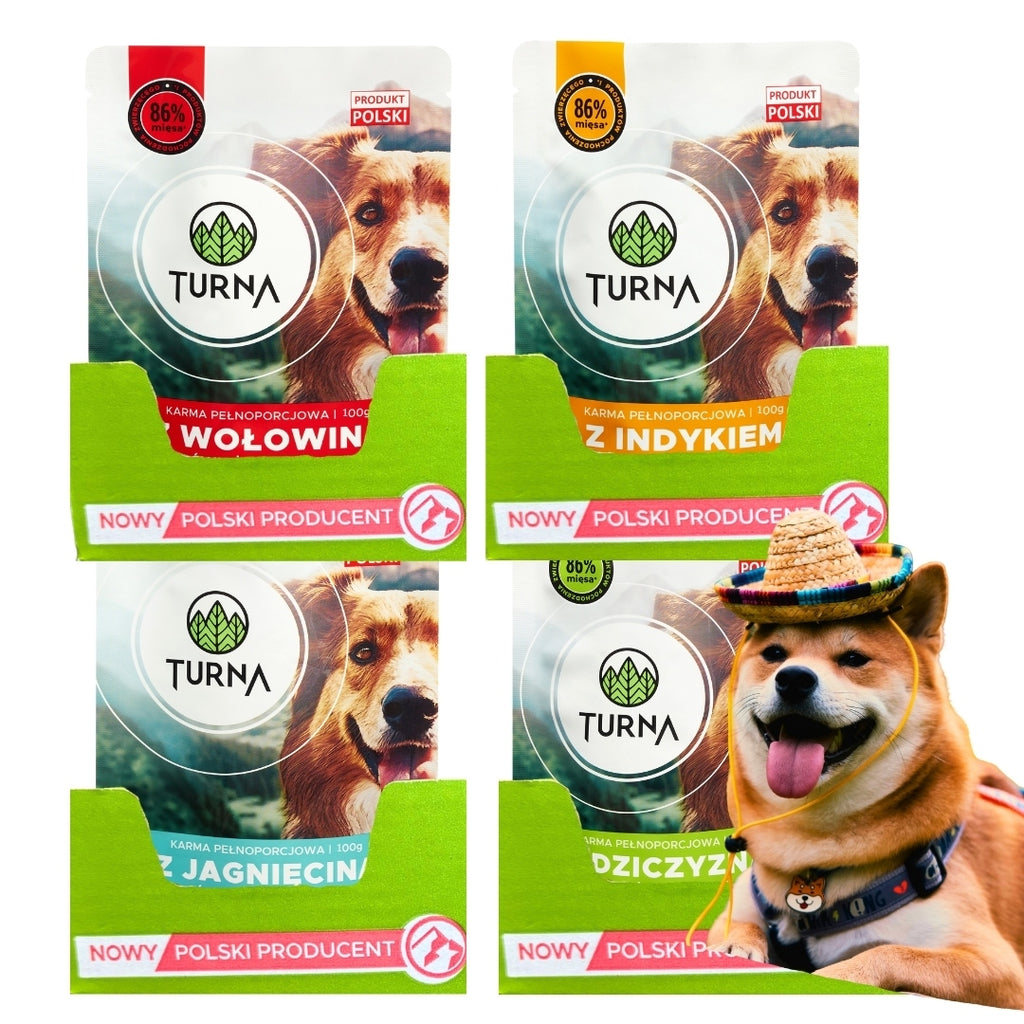 Turna WIELKI MIX 4 Smaków Mokra Karma Dla Psa Saszetka 83% Mięsa 96x100g
