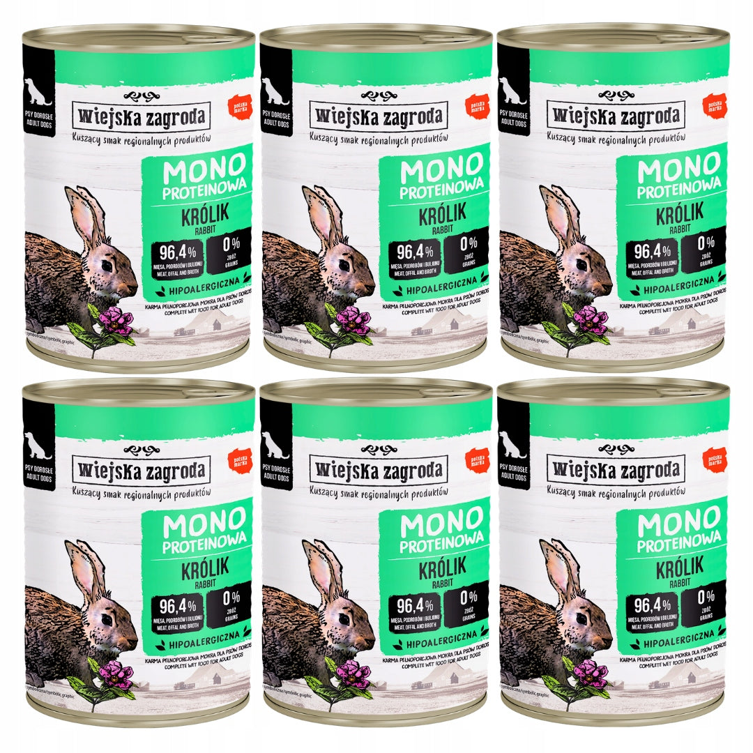 Wiejska Zagroda Mokra Karma Dla Psa Monobiałkowa Królik 6x400g