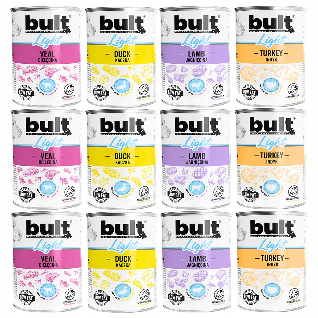BULT LIGHT Mokra Karma Dla Psa Monobiałkowy WIELKI MIX 4 Smaków 12x400g