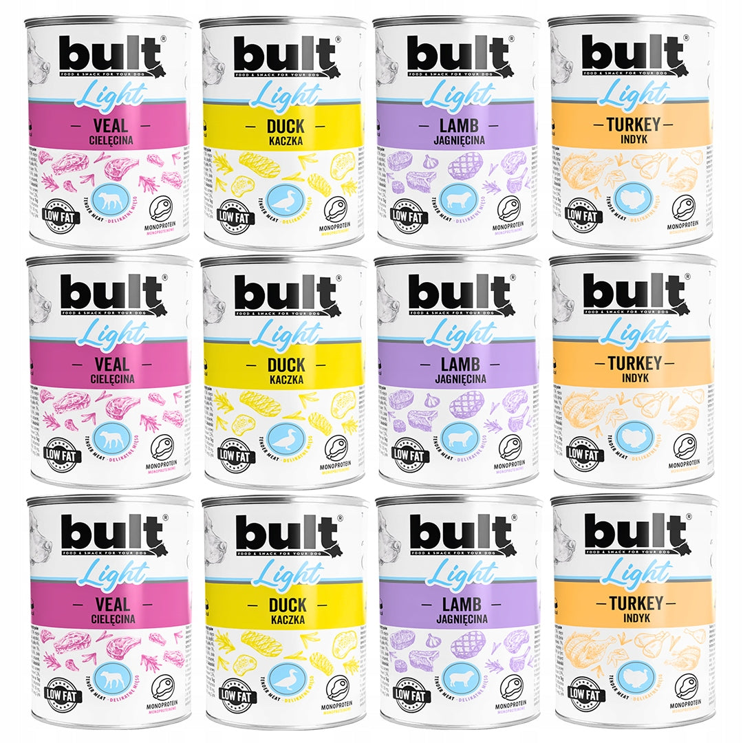 BULT LIGHT Mokra Karma Dla Psa Monobiałkowy WIELKI MIX 4 Smaków 12x400g