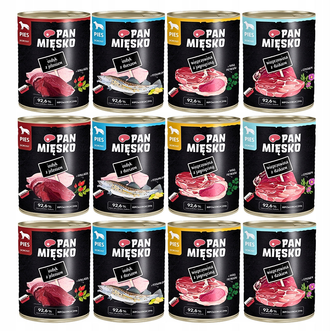 Pan Mięsko Mokra Karma Dla Psa Wielki Mix 3 Smaków 12x400g