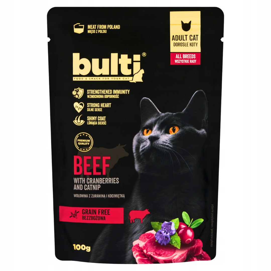 Bulti Superfood Mokra Karma Dla Kota Saszetka WOŁOWINA Z ŻURAWINĄ 12x100g