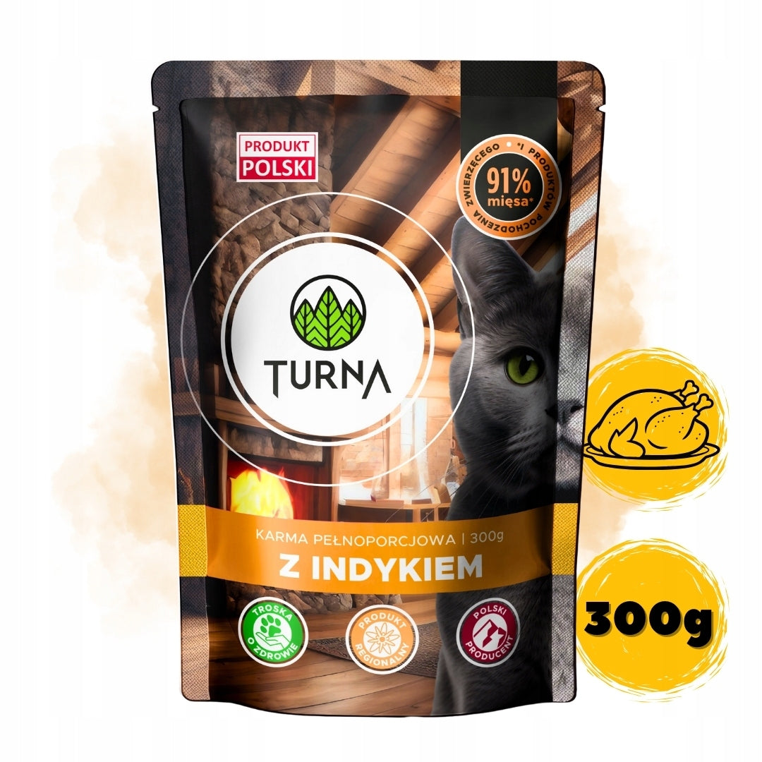 Turna Mokra Karma Dla Kota Mix 2 Smaków Indyk Łosoś 91% Mięsa 16x300g