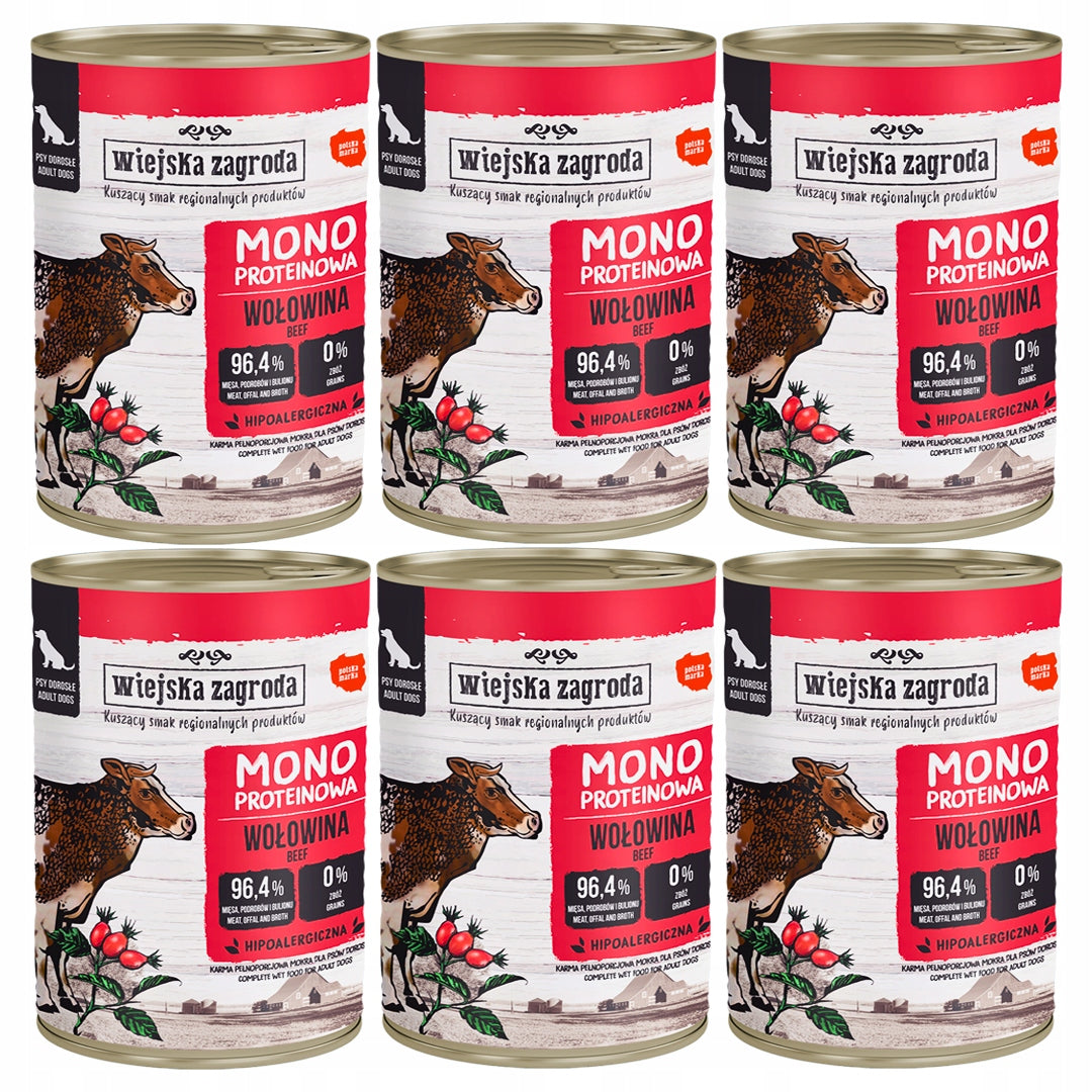 Wiejska Zagroda MONOBIAŁKOWA Wołowina Mokra Karma Dla Psa 6x400g