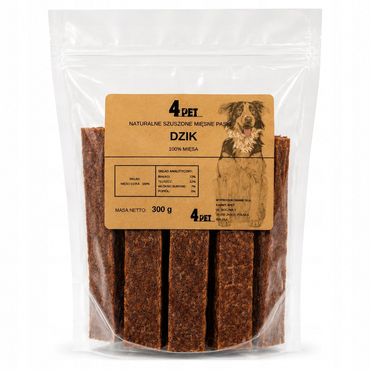 4PET Przysmak Dla Psa Paski Mięsne Z Dzika Premium300g