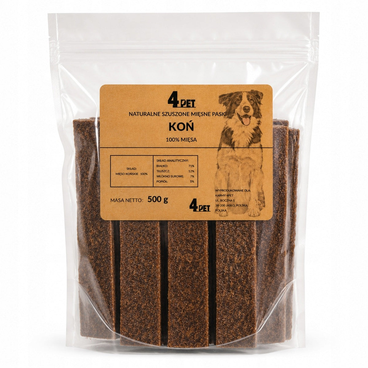 4PET Przysmak Dla Psa Paski Mięsne z Koniny 500g