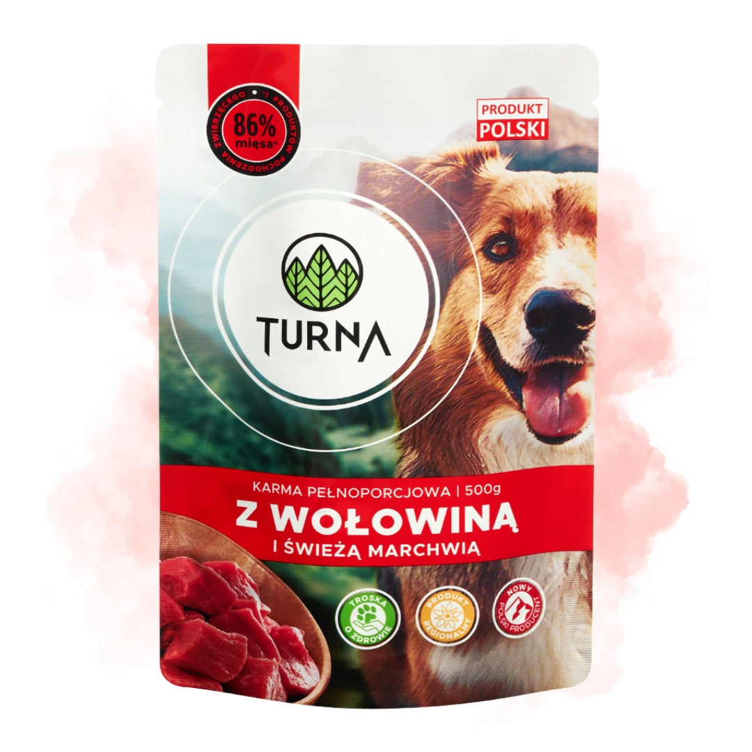 TURNA Mokra Karma Dla Psa MIX 4 Smaków 86% Mięsa Saszetka 40x500g 20kg