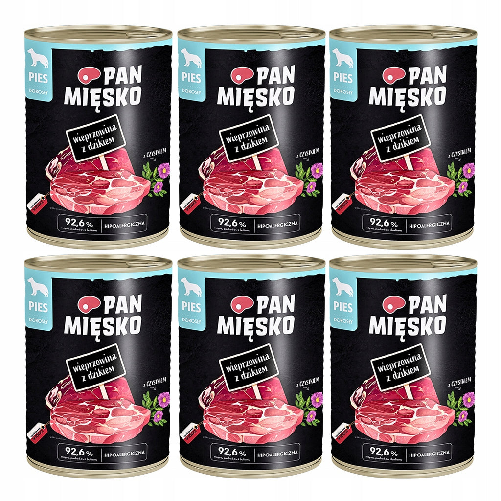 Pan Mięsko Mokra Karma Dla Psa Wieprzowina z Dzikiem 6x400g
