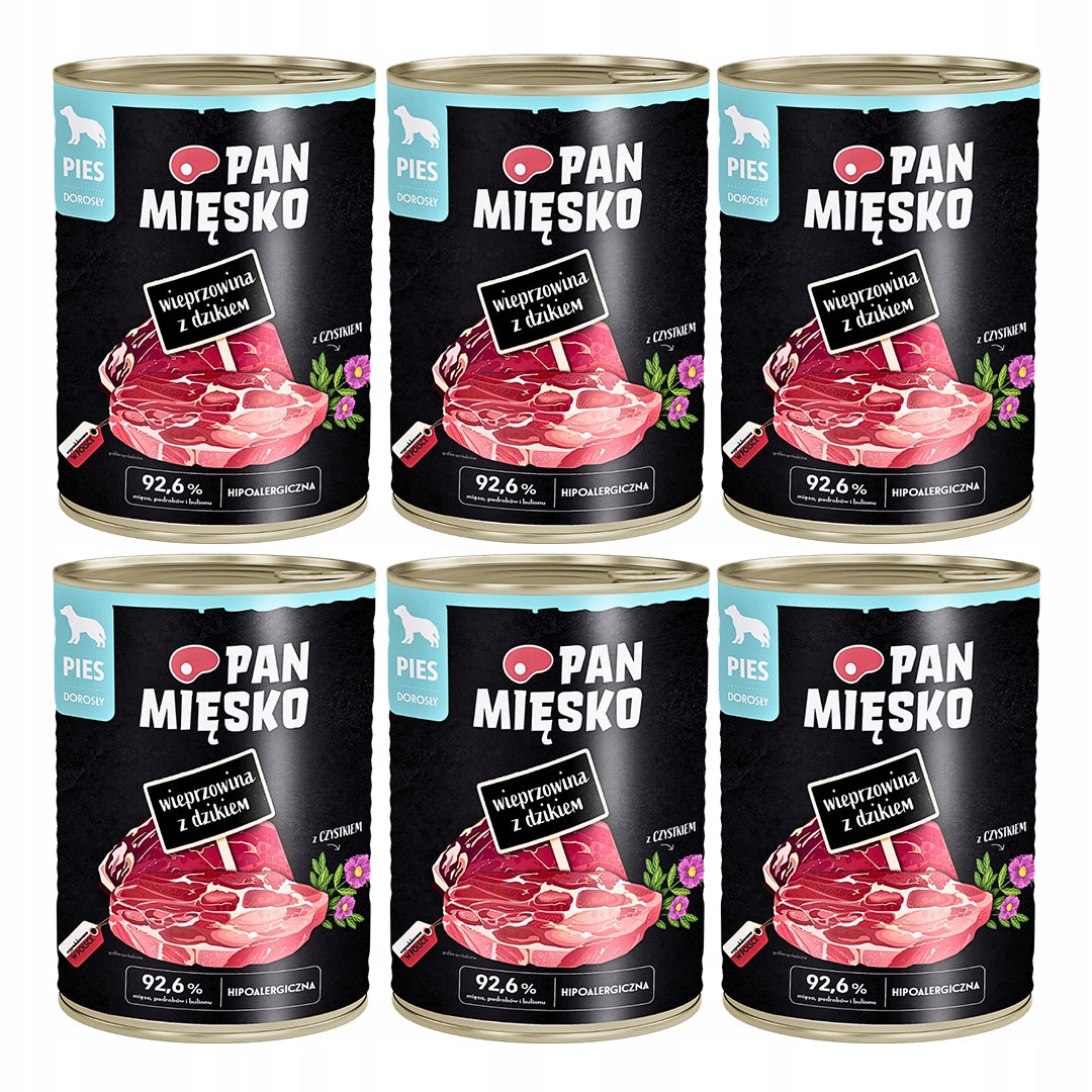 Pan Mięsko Mokra Karma Dla Psa Wieprzowina z Dzikiem 6x400g