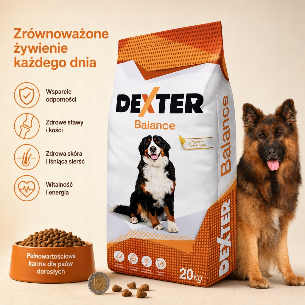 Dexter Balance Sucha Karma Dla Psa Z Witaminami Duże Rasy Owczarek 20kg