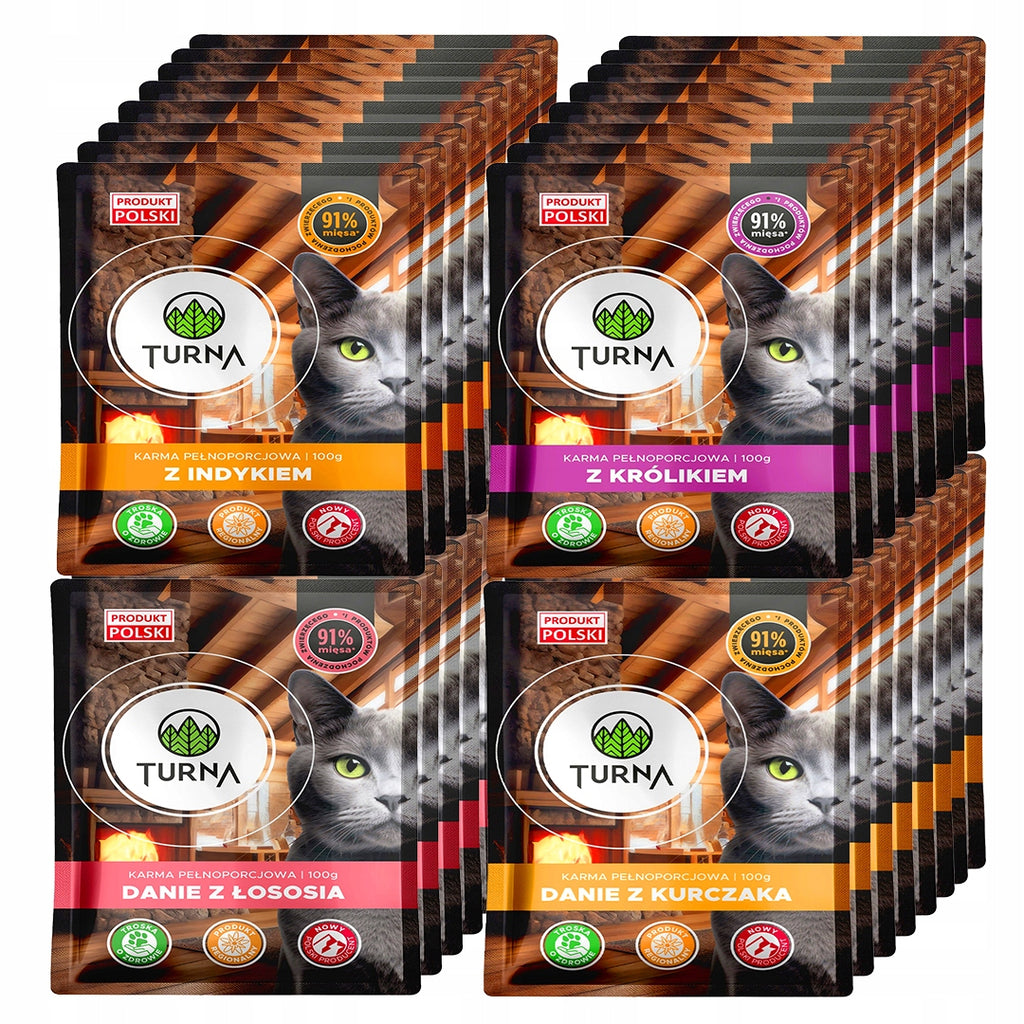 Mokra Karma Dla Kota Turna WIELKI MIX 4 Smaków 91% Mięsa Saszetka 48x100g