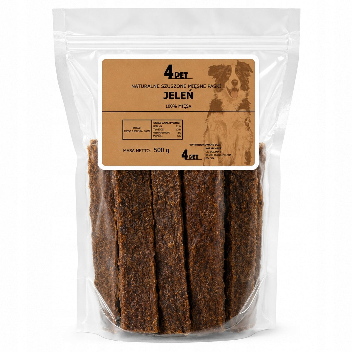 4PET Przysmak Dla Psa Paski Mięsne Z Jelenia 500g
