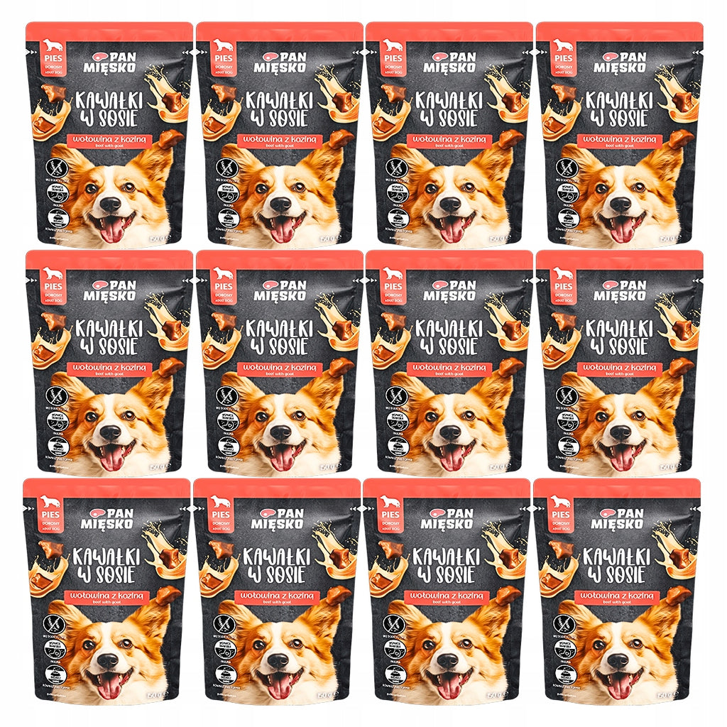 Pan Mięsko Mokra Karma Dla Psa Kawałki W Sosie Wołowina z Koziną 12x150g