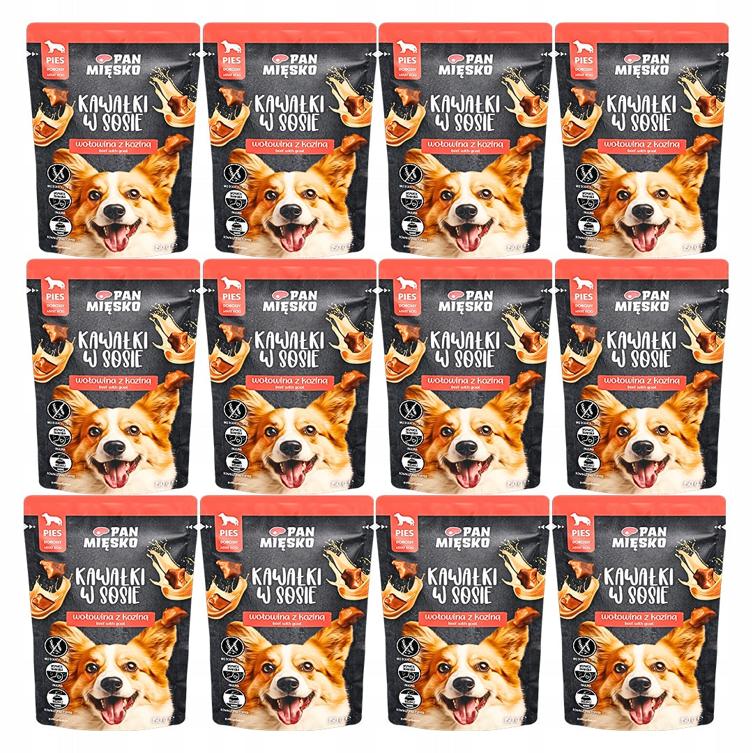 Pan Mięsko Mokra Karma Dla Psa Kawałki W Sosie Wołowina z Koziną 12x150g