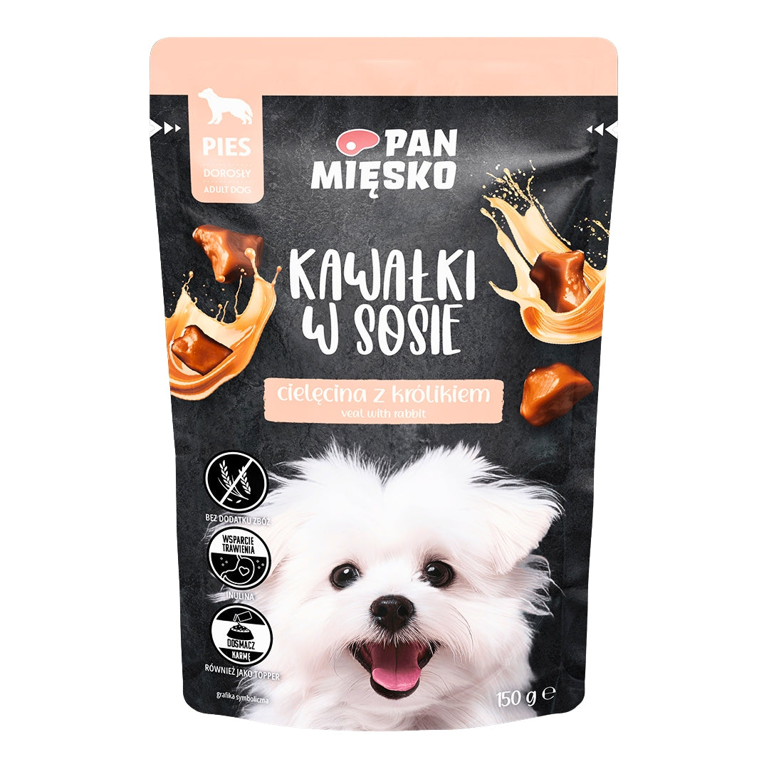 Pan Mięsko Mokra Karma Dla Psa Kawałki W Sosie Cielęcina z Królikiem 150g