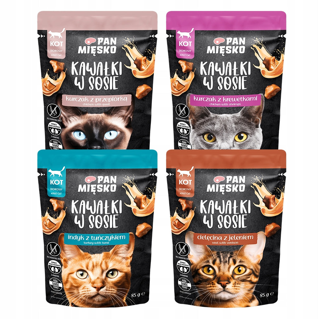 Pan Mięsko Mokra Karma Kot Kawałki W Sosie ZESTAW PRÓBNY 4 Smaków 4x85g