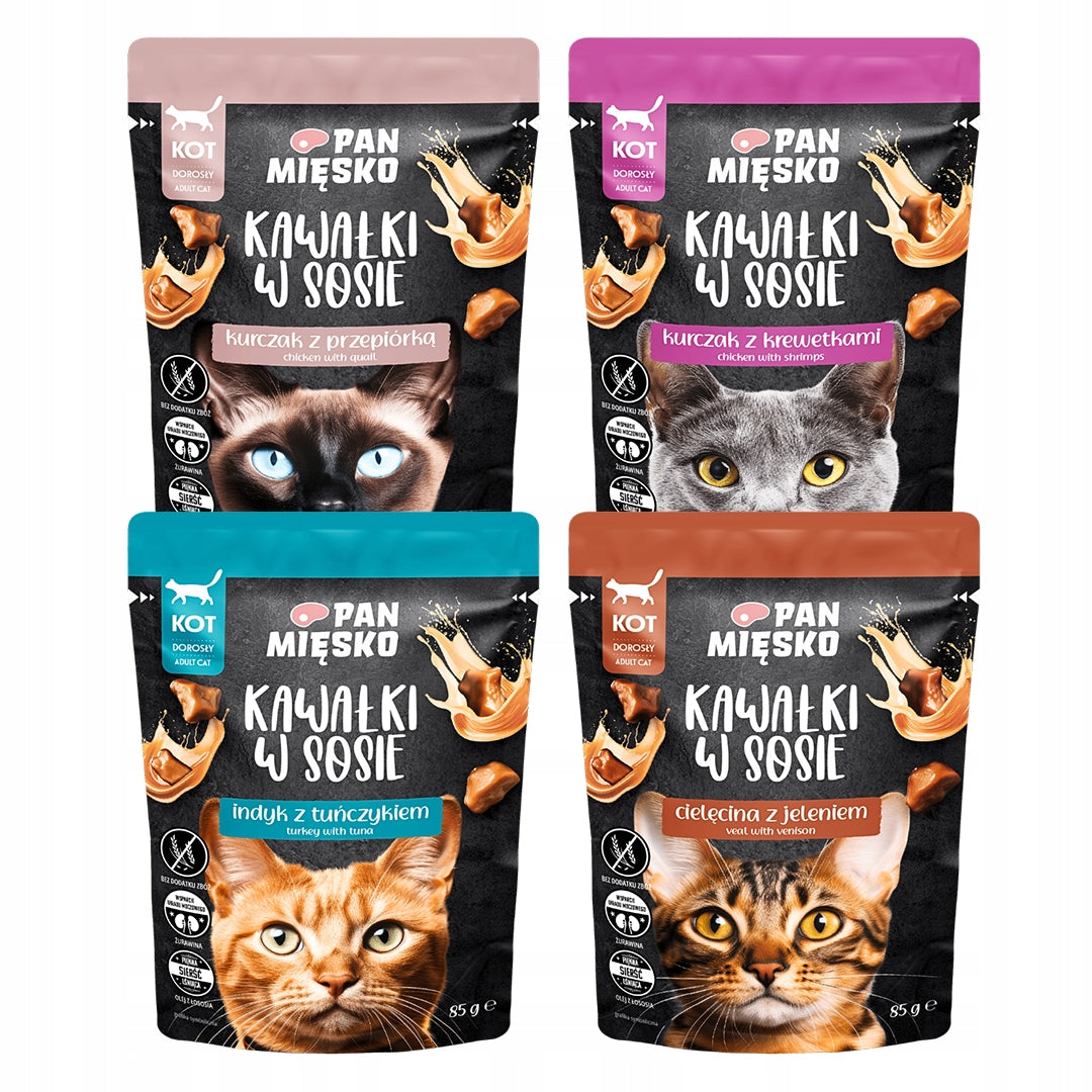 Pan Mięsko Mokra Karma Kot Kawałki W Sosie ZESTAW PRÓBNY 4 Smaków 4x85g