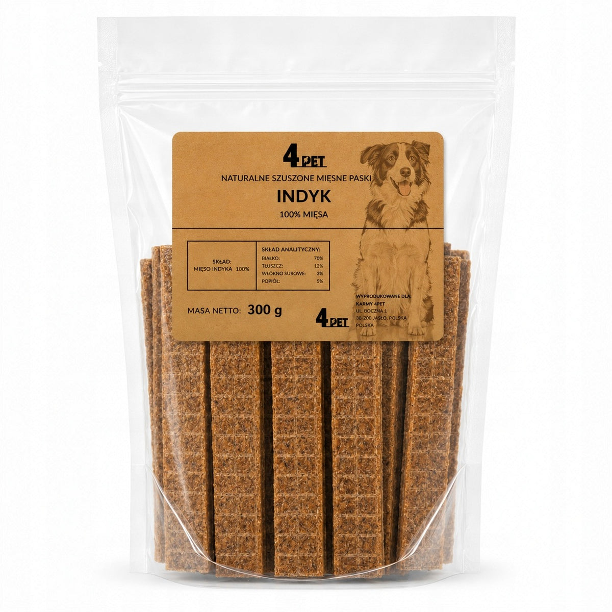 4PET Przysmak Dla Psa Paski Mięsne z Indyka Premium 300g