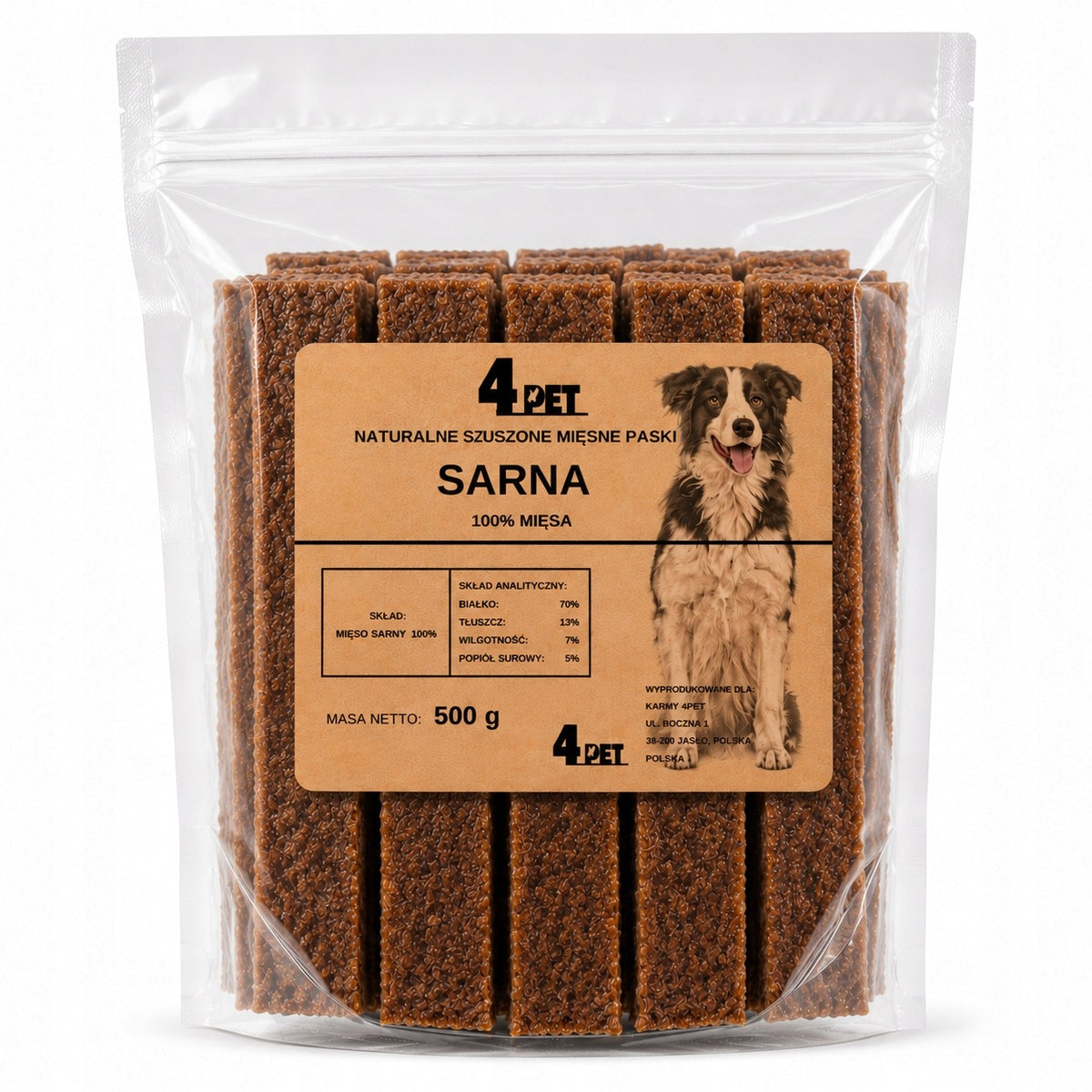 4PET Przysmak Dla Psa Paski Mięsne Z Sarny 500g