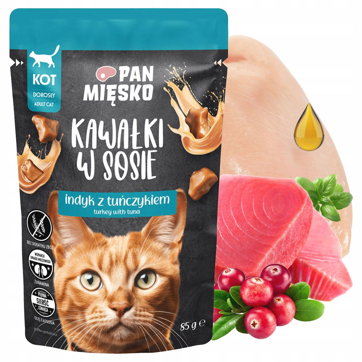 Pan Mięsko Mokra Karma Dla Kota Kawałki W Sosie Indyk Z Tuńczykiem 12x85g