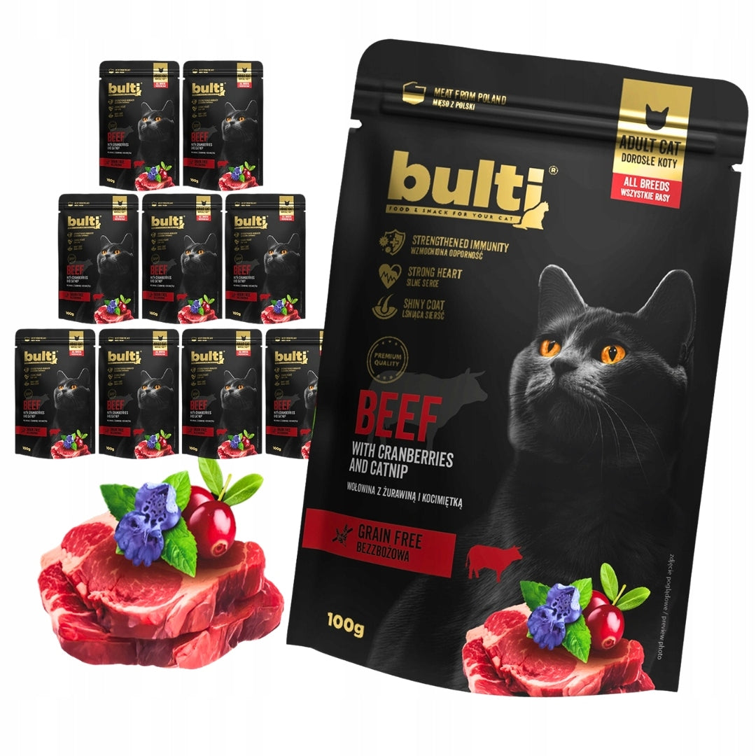 Bulti Superfood Mokra Karma Dla Kota Saszetka WOŁOWINA Z ŻURAWINĄ 10X100g