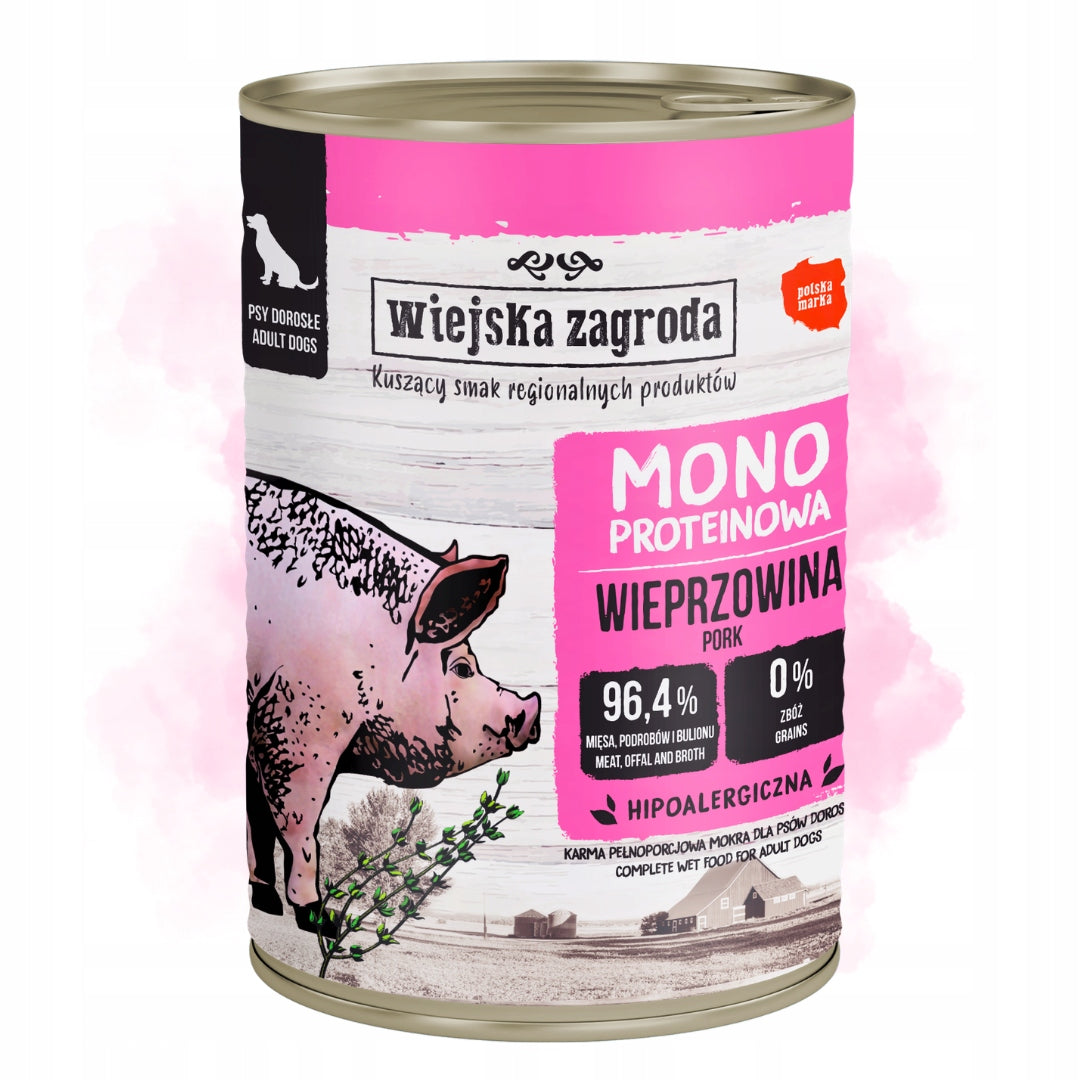 Wiejska Zagroda MONOPROTEINOWA Mokra Karma Dla Psa z Wieprzowiną 6x400g