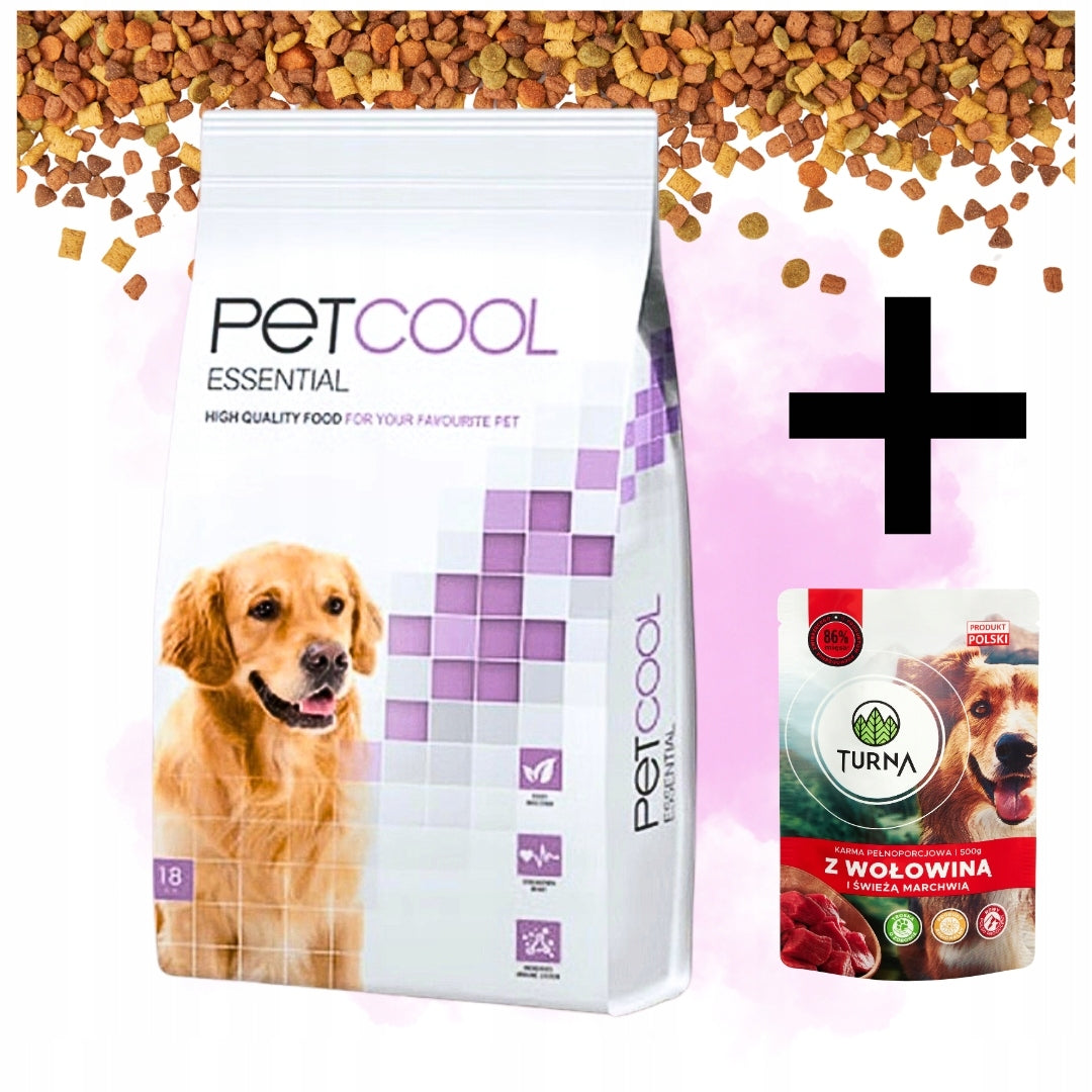 Sucha karma dla psa PETCOOL 18 kg duże rasy psów adult + Saszetka