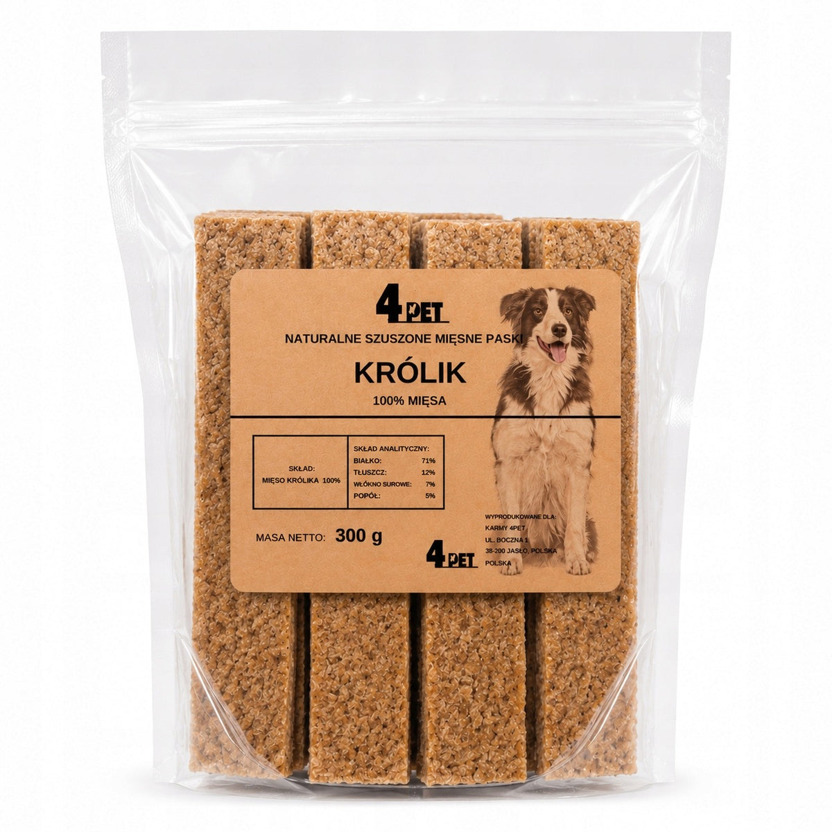 4PET Przysmak Dla Psa Paski Mięsne Z Królika 300g