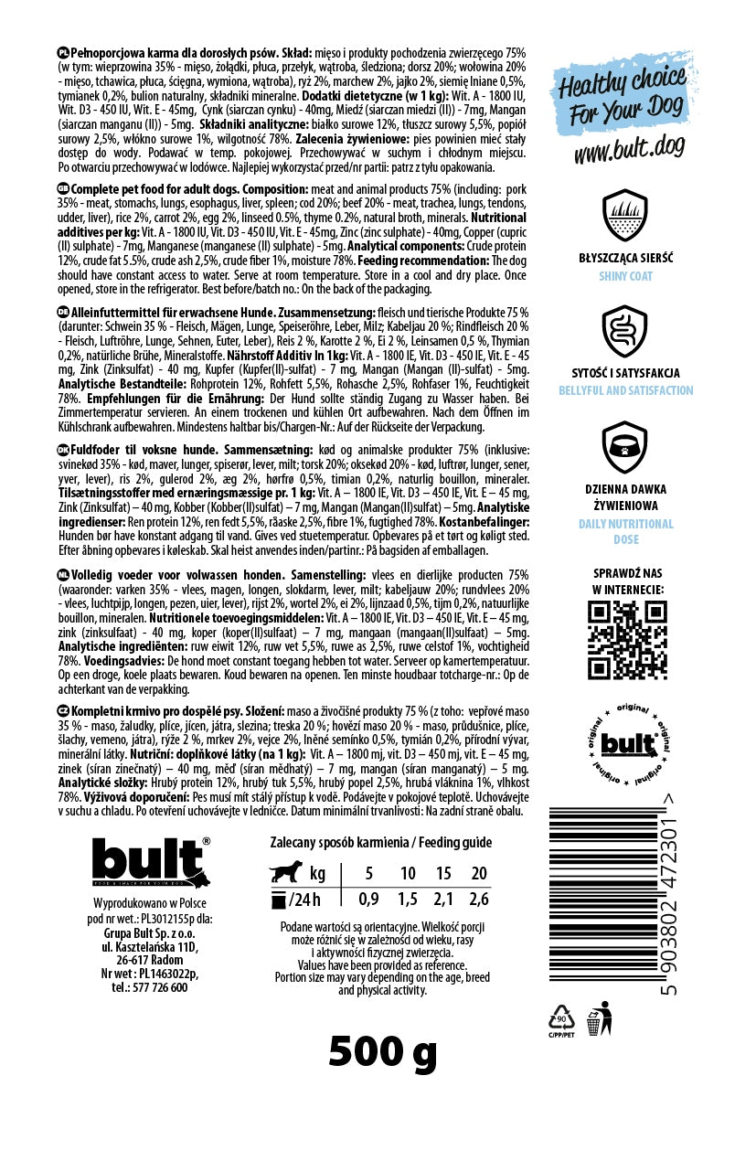 BULT Mokra Karma Dla Psa Saszetka Mielonka Bogata W Dorsza 10x500g