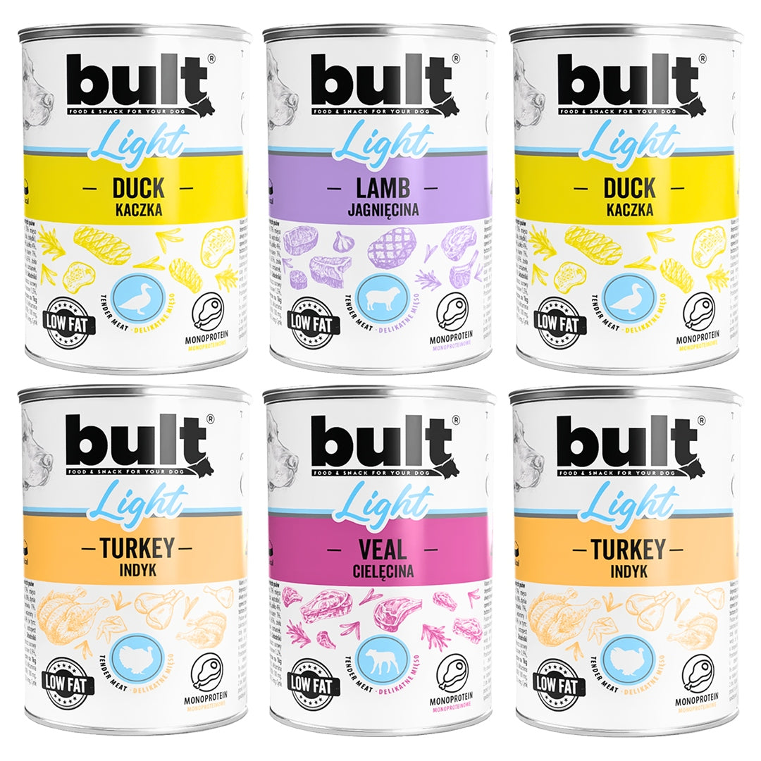 BULT LIGHT Mokra Karma Dla Psa Monobiałkowy WIELKI MIX 4 Smaków 6x400g