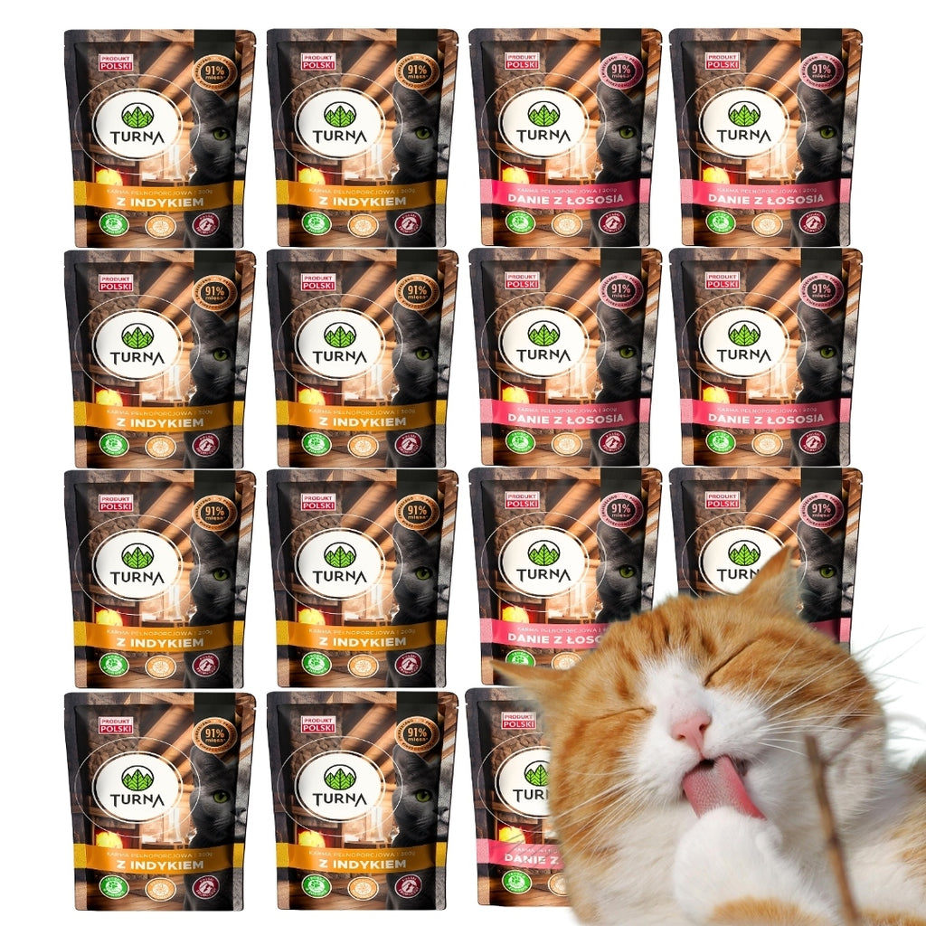 Turna Mokra Karma Dla Kota Mix 2 Smaków Indyk Łosoś 91% Mięsa 16x300g