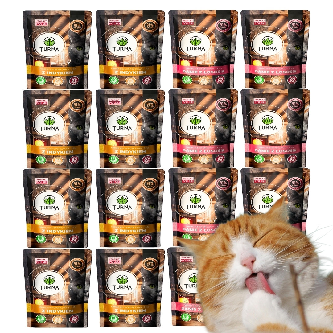 Turna Mokra Karma Dla Kota Mix 2 Smaków Indyk Łosoś 91% Mięsa 16x300g